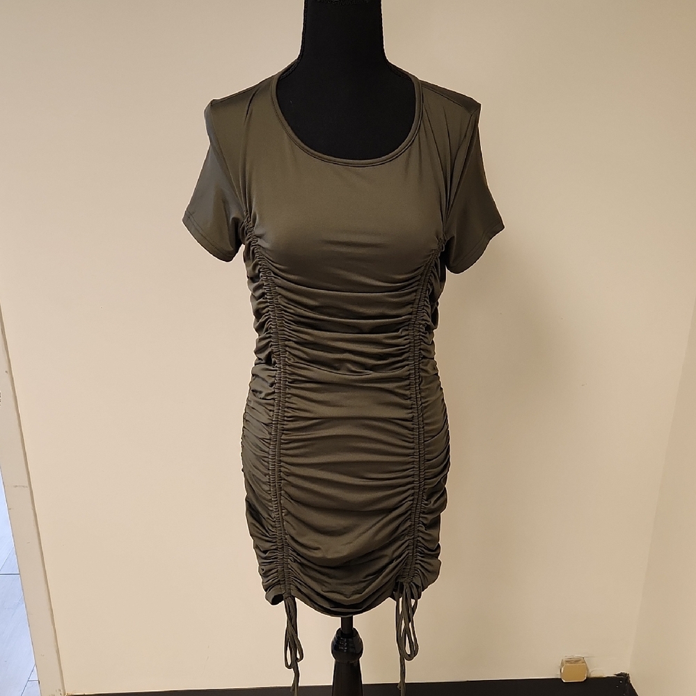 Ruching Olive Mini Dress Size Large